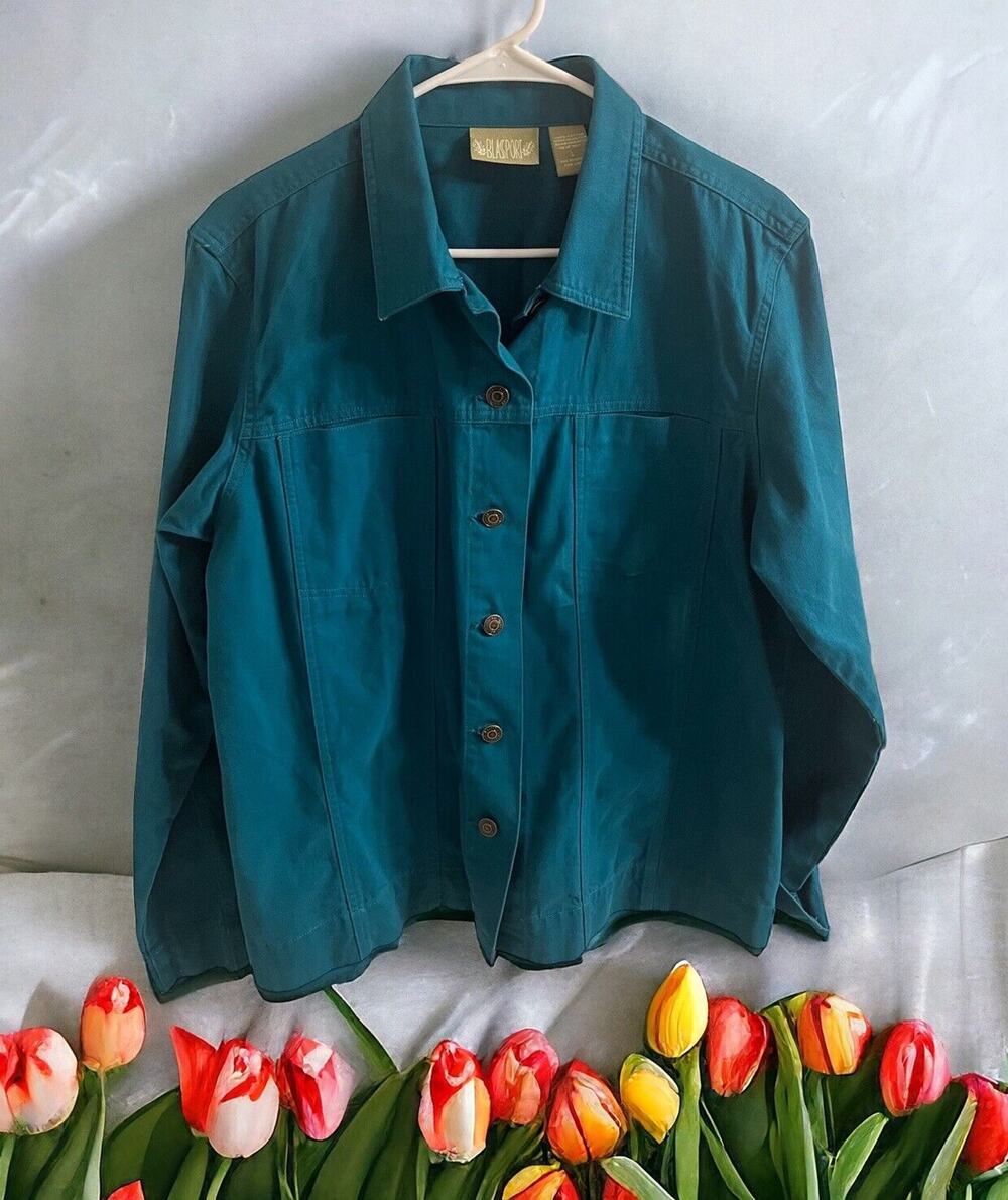 Blassport Women's Size Large Jean Cotton Jacket Teal Spring Summer Fall